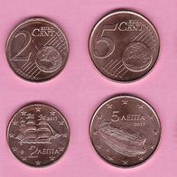 2017 Lose Kursmünzen Griechenland UNC 1 Cent & 2 Cent & 5 Cent & 10 Cent Prägefrisch