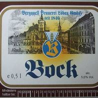 ältere Bier-Etikette: Bergquell-Brauerei Löbau, Bock