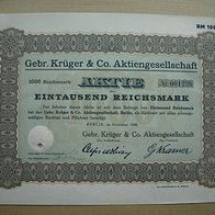 Aktie Gebr. Küger Bierarmaturen Berlin 1.000 RM 1928