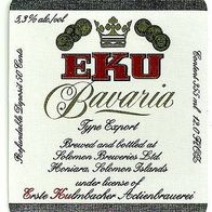 ALT ! Bieretikett "EKU Bavaria" (unter Lizenz) aus Honiara, Salomon-Inseln Südpazifik