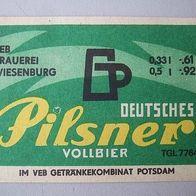 DDR-Bier-Etikette - Brauerei Wiesenburg, Pilsner