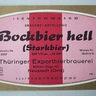 DDR-Bier-Etikette - Thü. Brauerei W. Kluge, Bockbier