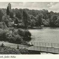 alte AK Bochum, Stadtpark, Großer Weiher, Turm, 50er J.