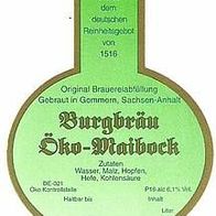 Bieretikett "ÖKO-MAIBOCK" Gasthausbrauerei Burgbräu Gommern Jerichower Land