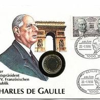 Numisbrief "Charles de Gaulle", 1 Franc 1988 unc ##301