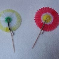 2 kleine Papierstecker / Fächer / Blumen als Deko für Eisbecher oder ähnliches