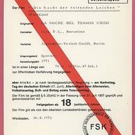 FSK-Karte zum Trailer NACHT DER reitenden Leichen 1972