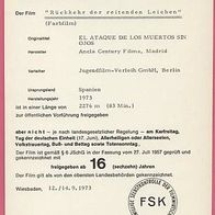 FSK-Karte zum Film Rückkehr der reitenden Leichen 1973