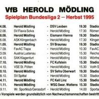 Termin-Kalender VfB Mödling 1995 Nieder-Österreich