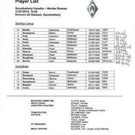 1)Team sheet Haladas Szombathely - SV Werder Bremen 31. 7. 2010 Ungarn