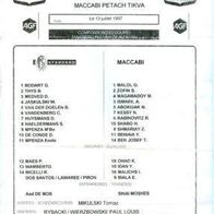 Team sheet UI Standard Lüttich - Maccabi Petach Tikwa 13. 7. 1997 UI-Cup Intertoto