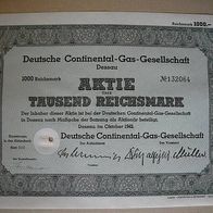 Aktie Deutsche Continental-Gas Dessau 1.000 RM 1942