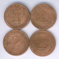 2 Reichspfennig 1924 E, 4er Set, EH - sehr schön