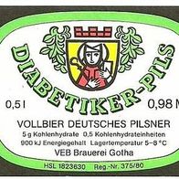 ALT ! DDR Bieretikett "DIABETIKER-PILS" Brauerei Gotha