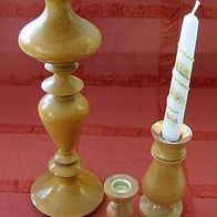 DDR Kunstgewerbe * 3 gedrechselte Kerzenhalter Leuchter Holz * 8 11 26 cm
