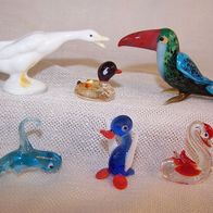 6 kleine Murano / Lauscha Glas-Figuren - " Vögel " * **