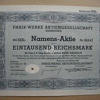 Aktie Phrix-Werke Gründer Hamburg 1.000 RM 1941