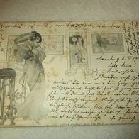 Ak Frau mit Tamburin gel 1900