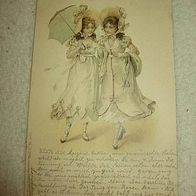 Ak zwei Frauen mit Sonneschirm Litho gel.1900