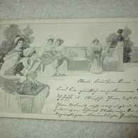 AK Frauen mit Musikinstumenten Jugendstil gel. ca 1901
