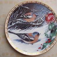Wandteller Bradex Weihnachtsteller 1991 Buchfinken - Überraschung im Schnee
