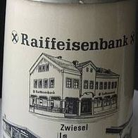 Steingut- Bierkrug -Zinndeckel - 0,5 l - Raiffeisenbank