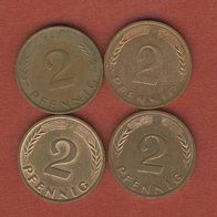 2 Pfennig 1971. D, F, G, J. kompl.
