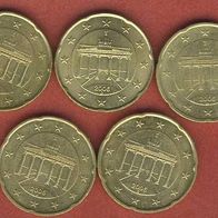 Deutschland 20 Cent 2006 A, D, F, G, J. kompl.