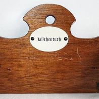 schönes uraltes Holz Wandbrett mit original Emailleschild "Küchentuch"
