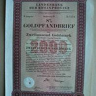 Goldpfandbrief Landesbank der Rheinprovinz 3. Ausgabe 2.000 GM 1930