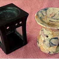 2 Aromalampen / Duftlampen aus Keramik , rund und eckig