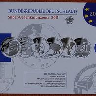 6 x 10 Euro 2011 PP Silber-Gedenkmünzenset Liszt Automobil WM Till Urvogel Elbtunnel