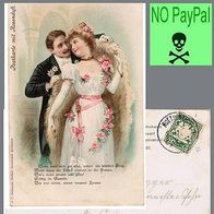 Hochzeitspaar, Postkarte mit Rosenduft Farblitho 1901