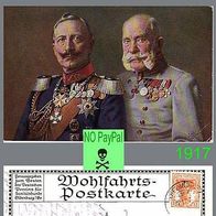 Kaiser Wilhelm II & Kaiser Franz Jooseph, Wohlfahrtspostkarte, 1917, no PayPal