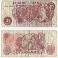Banknote Ten shillings Nr. 55E 046202 Bank of England aus den 1960er Jahren