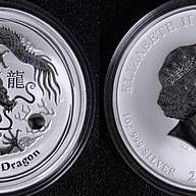 1 Silbermünze Silber Lunar Drache II 2012 1 Oz Unze Ounce Neu verkapselt
