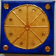 Lateran, Chronisch krank, blau-gold, Acryl a. Leinwand,10x10cm, Straß, Original