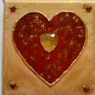 Liebe, Herz, gold-rot, Acryl a. Leinwand,10x10cm, Straß, Original