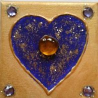 Liebe, Herz, gold-violett, Acryl a. Leinwand,10x10cm, Straß, Original
