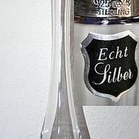Elegante schlanke schwere Glas Vase mit einen Rand aus 925er Sterling Silber
