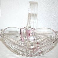 Elegantes ovales Glas Körbchen mit Rillen Dekor und abnehmbarem Kunststoff Henkel