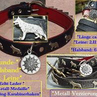 Polizei-Hundehalsband + Leine mit GdP-Medaille + Beschläge + Messing-Karabinerhaken