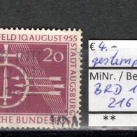 BRD / Bund 1955 1000. Jahrestag der Schlacht auf dem Lechfeld MiNr. 216 gestempelt