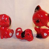 3 Keramik Figuren - " Katze mit 2 Hunden "