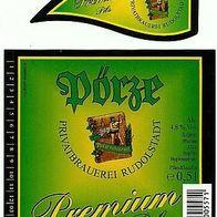 Bieretikett "PÖRZE Rudolstadt" gebraut: Koch´sche Brauerei † 2010 Berg-Gottsmannsgrün