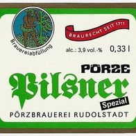 ALT ! Bieretikett Pörzbrauerei Rudolstadt Lkr. Saalfeld-Rudolstadt Thüringen