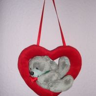 Kuschel Herz mit Bärchen, Cuddle heart with bear, Liebe, BÄR, bear, Rot-Grau