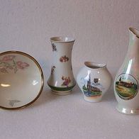 3 kleine Porzellan-Vasen und Porzellanschale * **