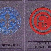 Panini Fussball 1988 Wappen SV Darmstadt 98 / Fortuna Düsseldorf Bild Nr 425 A + B