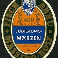 ALT ! Bieretikett "Jubiläum 1967" Fisch-Bräu † 1968 Massing Lkr. Rottal-Inn Bayern